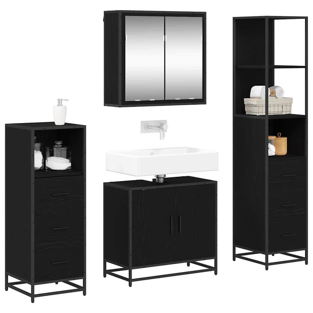 vidaXL Badkamermeubelset met lade 4 pcs Zwart eiken 65 x 33 x 60 cm