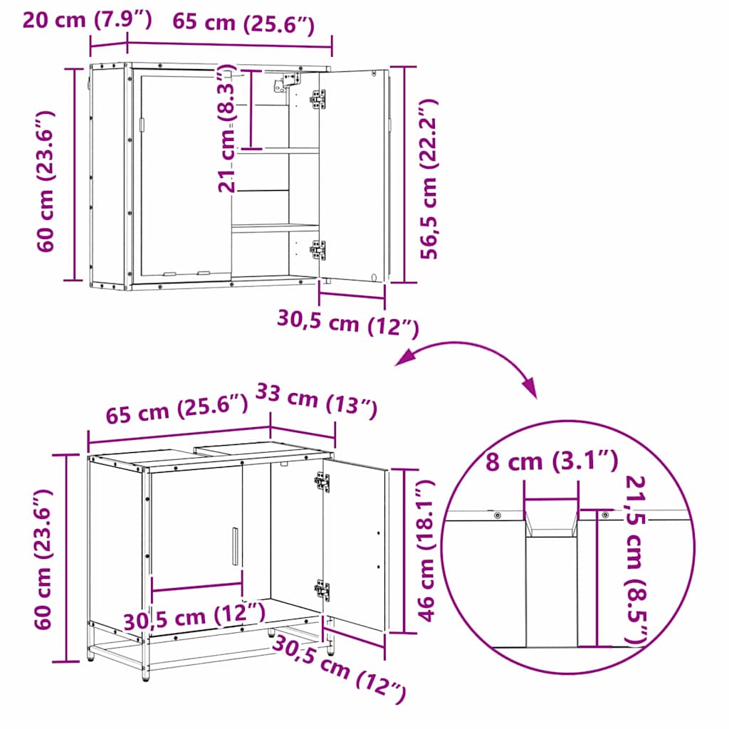Sada koupelnového nábytku 4 pcs Černý dub kompozitní dřevo - obrázek 17