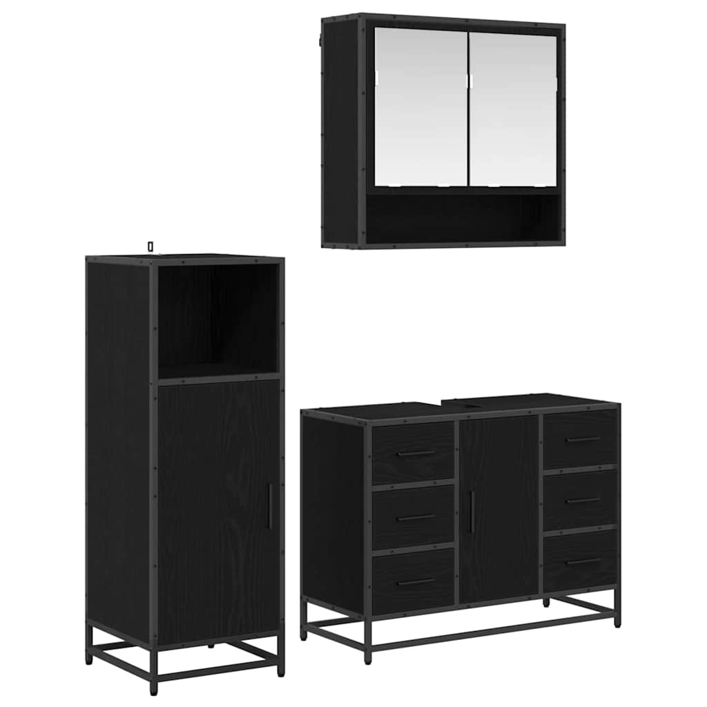 Seturi mobilă - Set de mobilier pentru baie 3 pcs Stejar Negru Lemn compozit