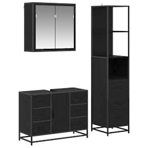 vidaXL Vannitoa m&ouml;&ouml;bleset 3 tk Must tamm 80 x 33 x 60 cm Tehispuit