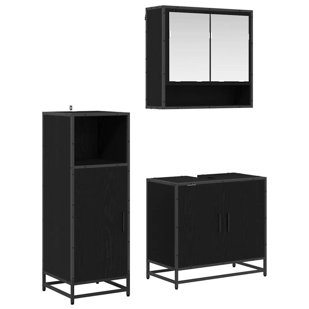 Seturi mobilă - Set de mobilier pentru baie 3 pcs Stejar Negru Lemn compozit