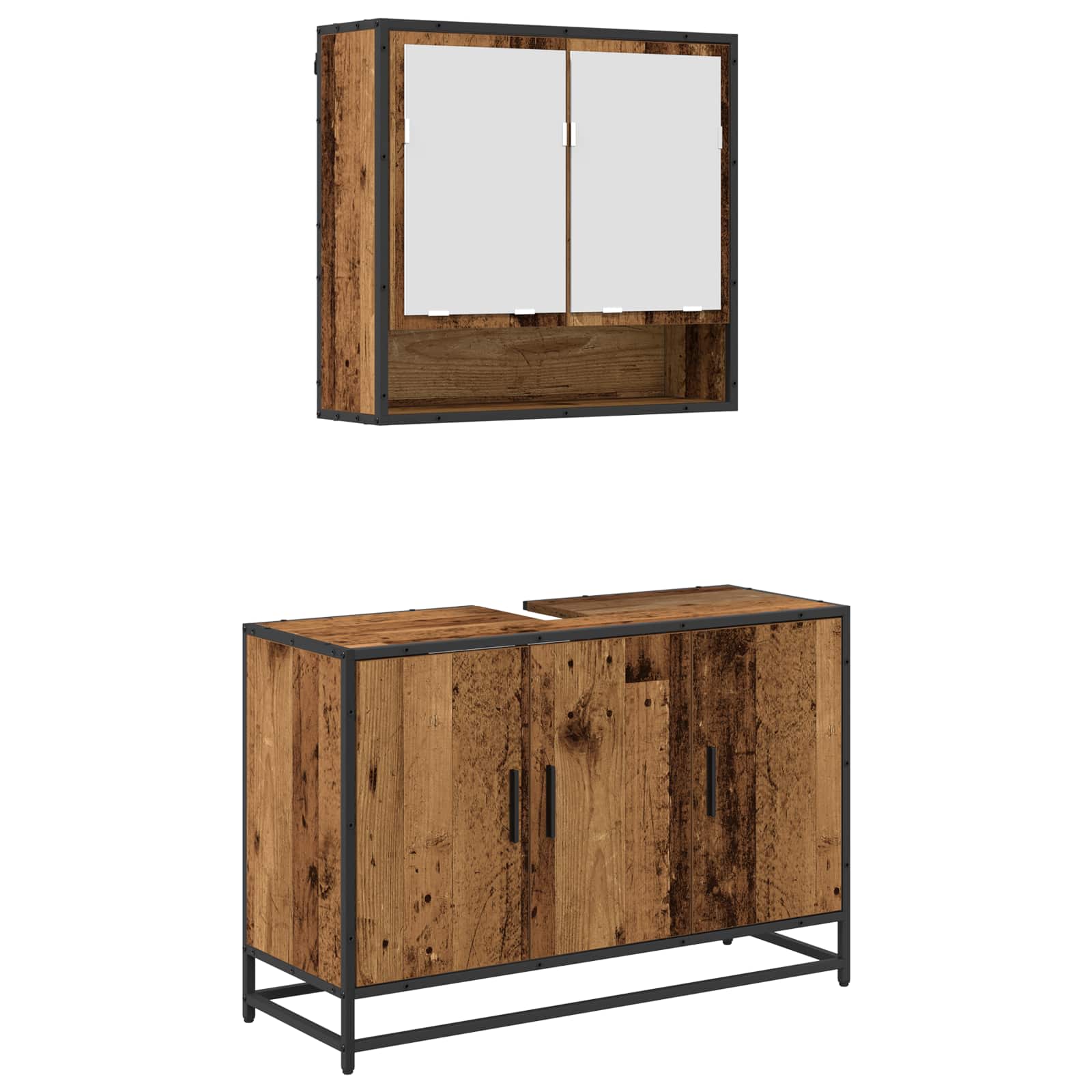 Thumbnail - vidaXL Badezimmermöbel-Set mit Regal 2 pcs Altholz Holzwerkstoff