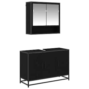vidaXL Vannitoa m&ouml;&ouml;bleset 2 tk Must tamm 90 x 33 x 60 cm Tehispuit