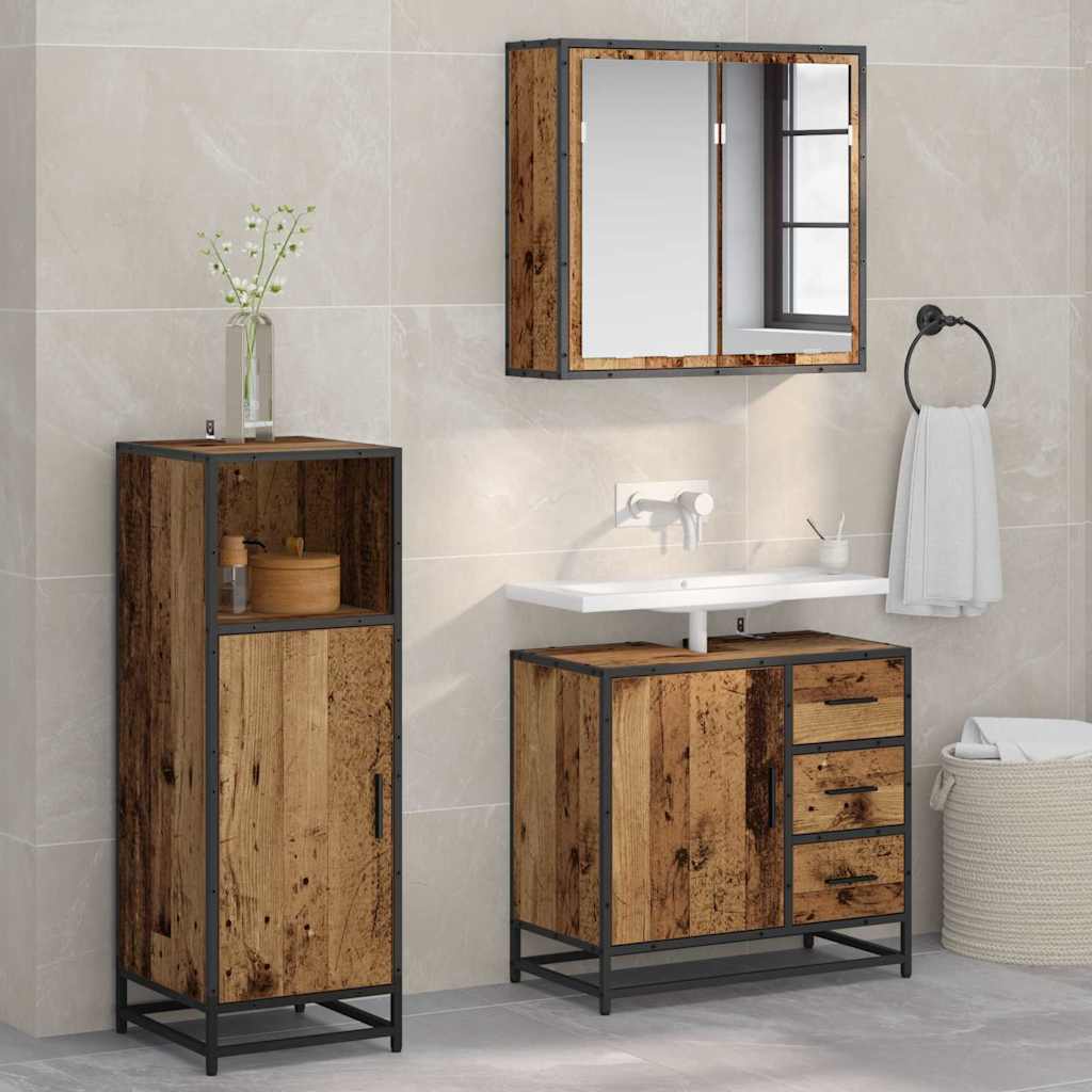 Seturi de mobilier pentru baie - Set de mobilier pentru baie 3 pcs Lemn vechi 65 x 33 x 60 cm