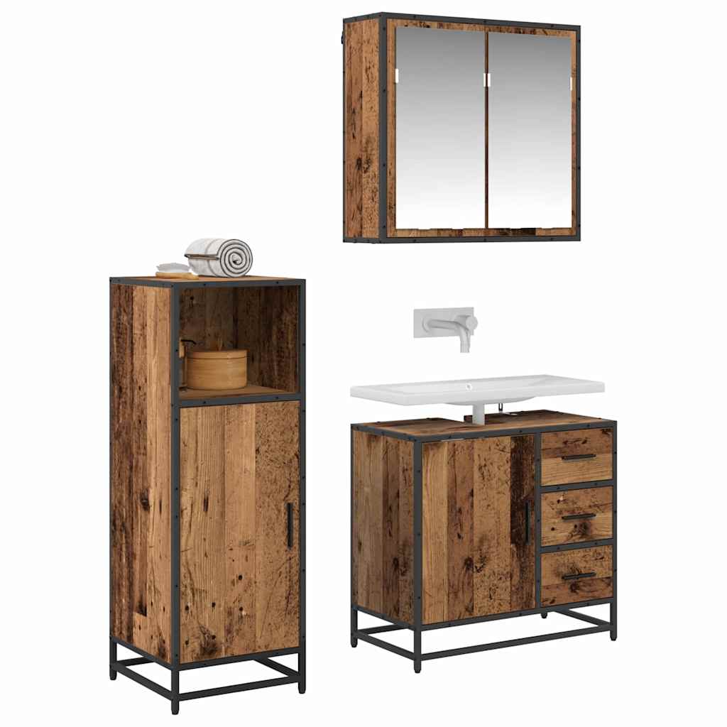 vidaXL Badkamermeubelset 3 pcs Oud hout 65 x 33 x 60 cm Bewerkt hout