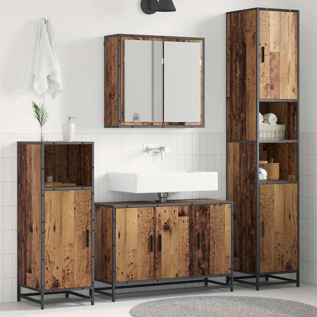 Seturi de mobilier pentru baie - Set de mobilier pentru baie 3 pcs Lemn vechi 90 x 33 x 60 cm