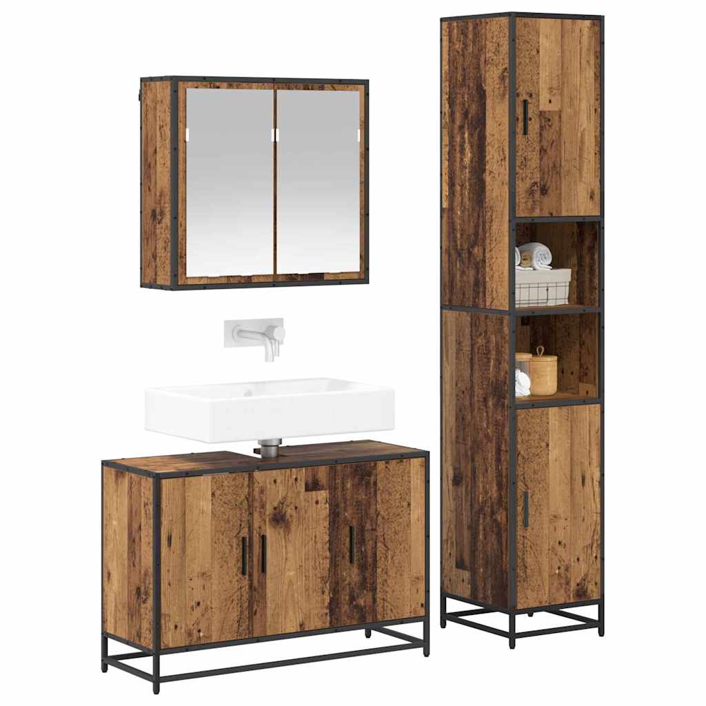 vidaXL Badkamermeubelset 3 pcs Oud hout 90 x 33 x 60 cm Bewerkt hout