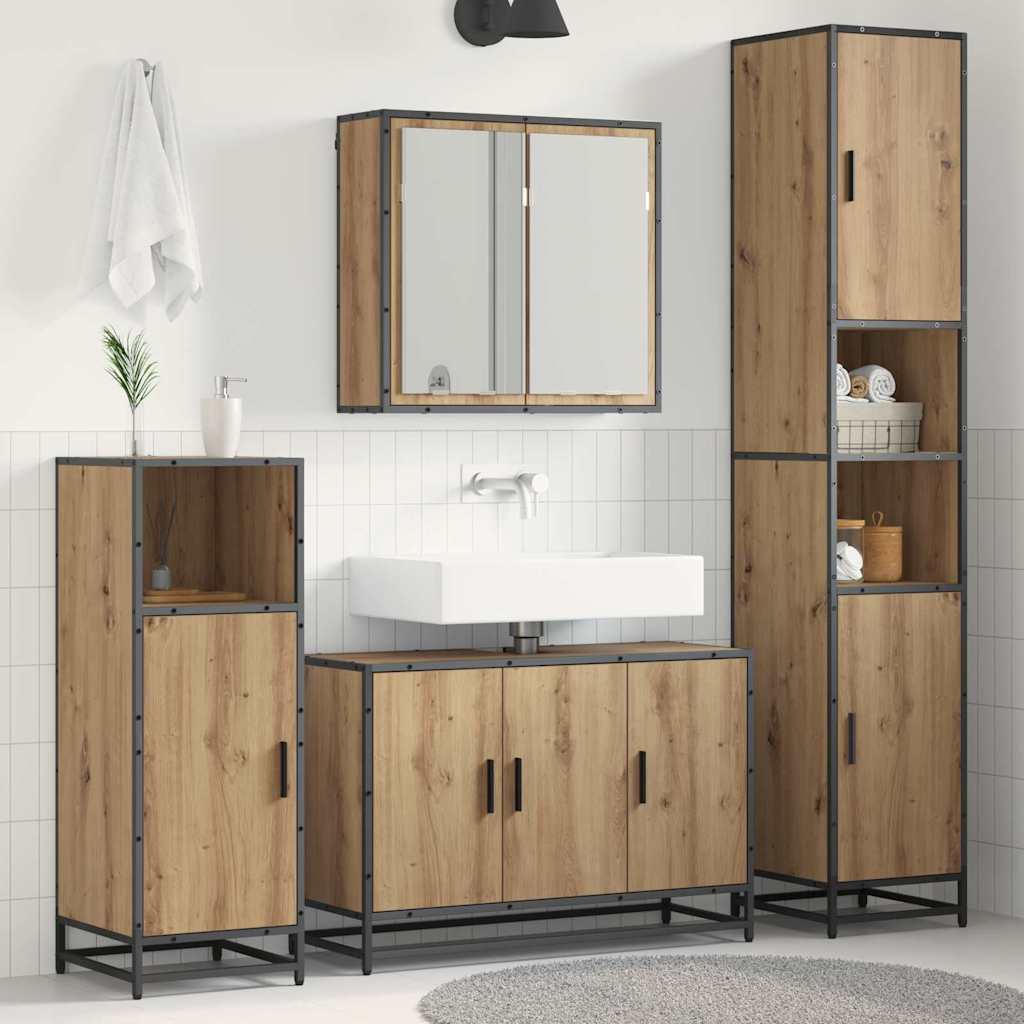 Seturi de mobilier pentru baie - Set de mobilier pentru baie Pe perete 3 pcs stejar artizanal