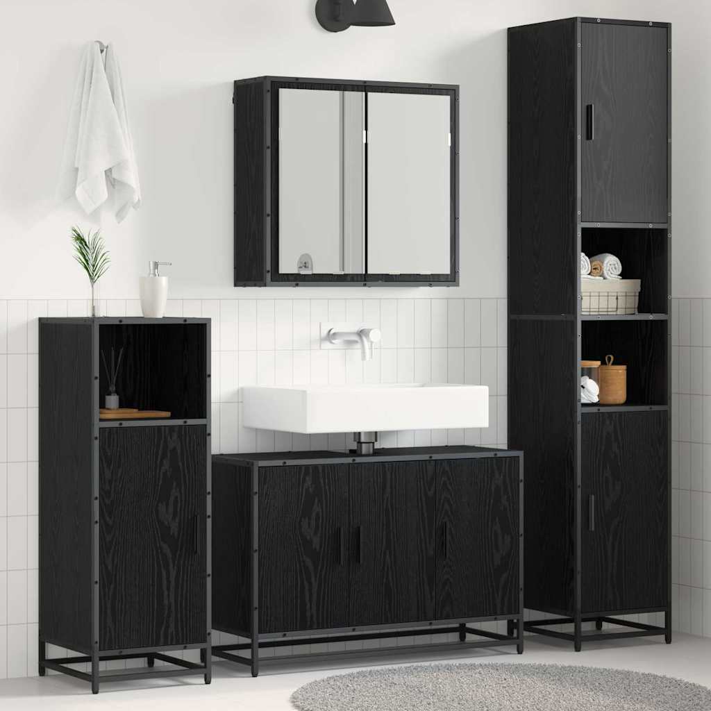 Seturi de mobilier pentru baie - Set de mobilier pentru baie 3 pcs Stejar negru 90 x 33 x 60 cm