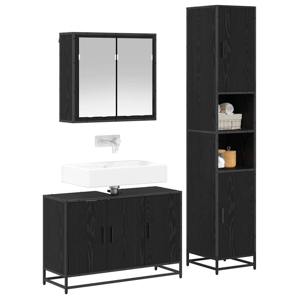 vidaXL Badkamermeubelset met opslag 3 pcs Zwart eiken 90 x 33 x 60 cm
