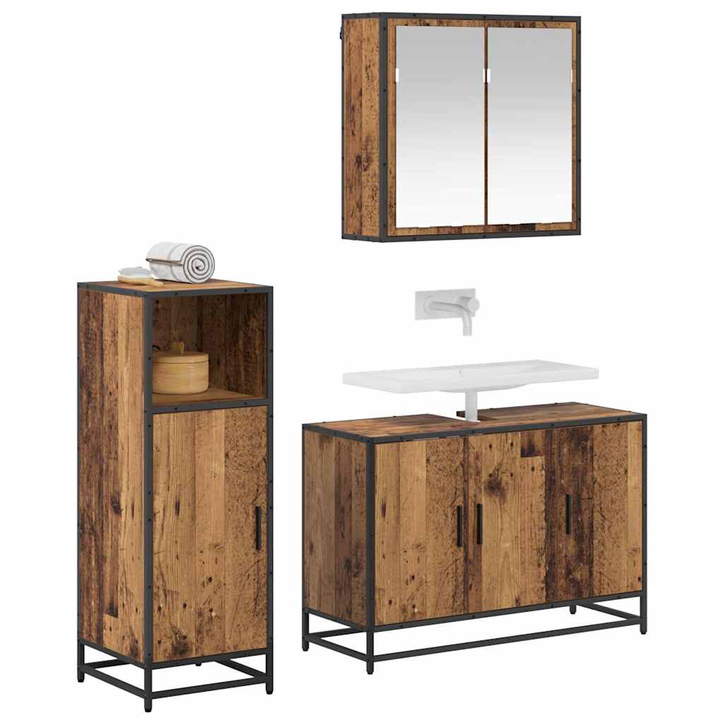 vidaXL Badkamermeubelset 3 pcs Oud hout 90 x 33 x 60 cm Bewerkt hout