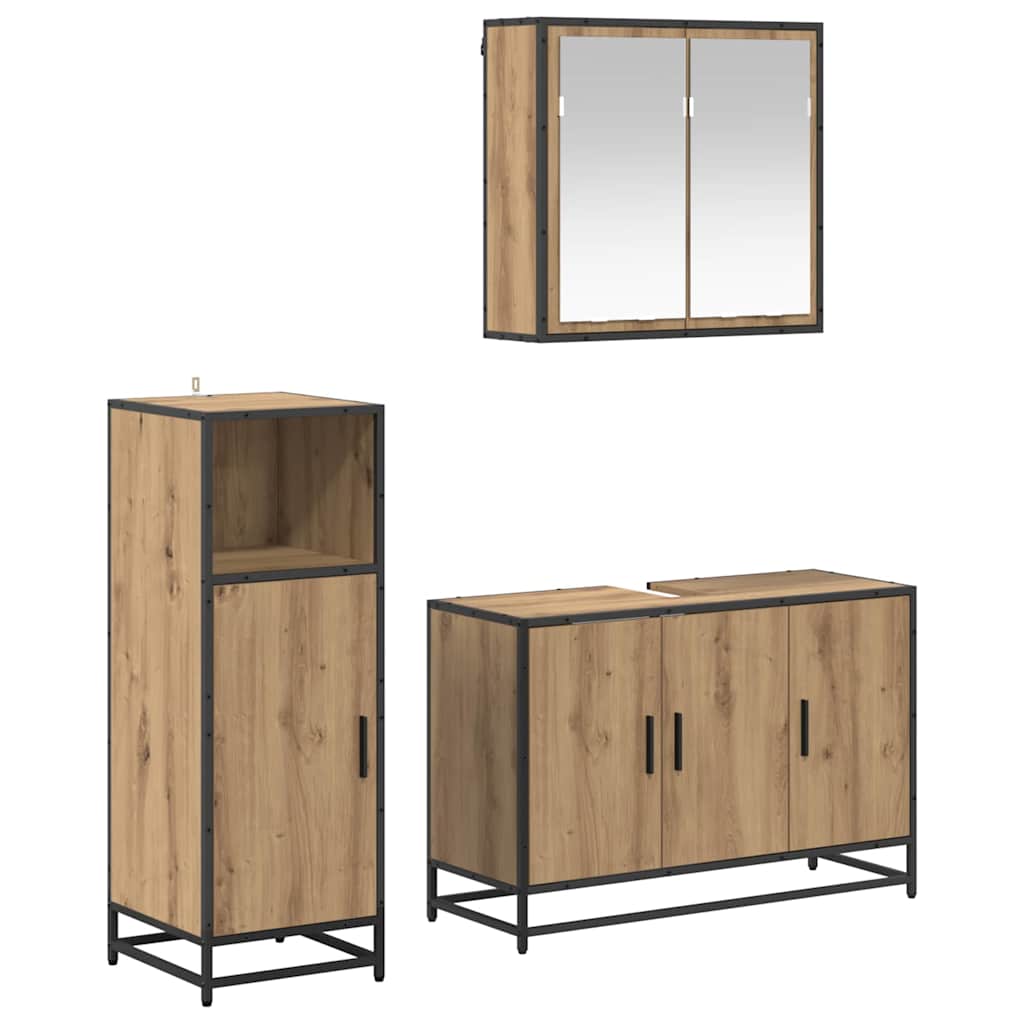 Seturi de mobilier pentru baie - Set de mobilier pentru baie Pe perete 3 pcs stejar artizanal