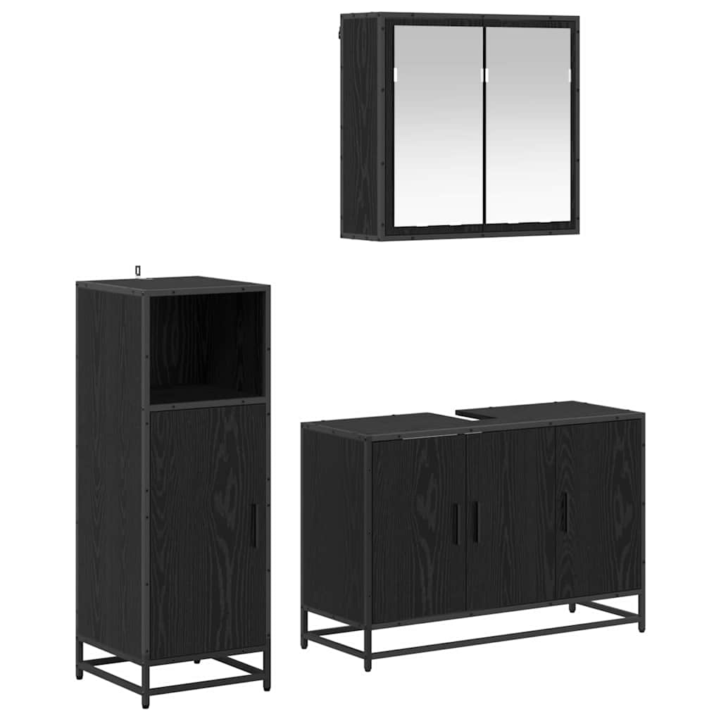 Seturi de mobilier pentru baie - Set de mobilier pentru baie 3 pcs Stejar negru 90 x 33 x 60 cm