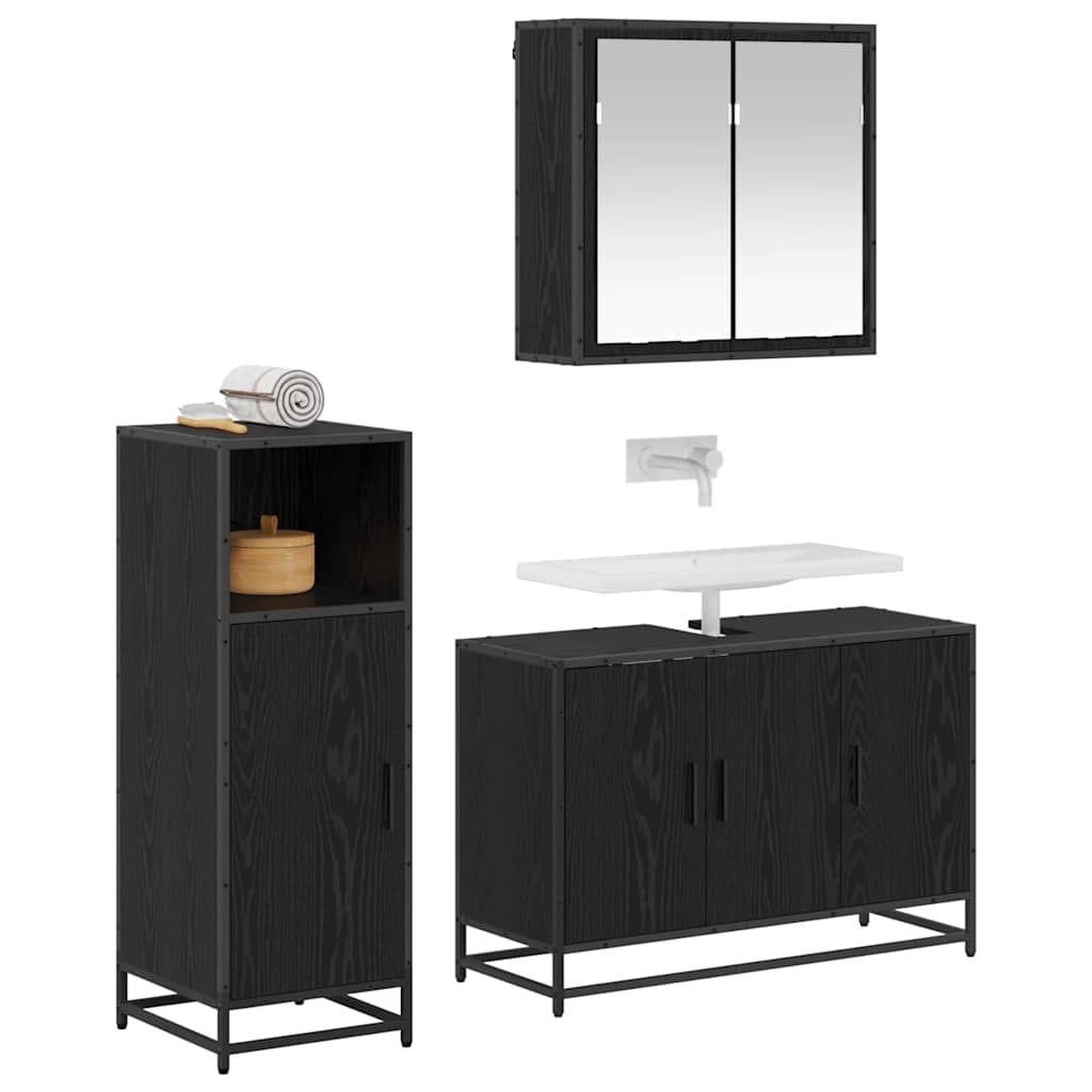 vidaXL Badkamermeubelset met opslag 3 pcs Zwart eiken 90 x 33 x 60 cm