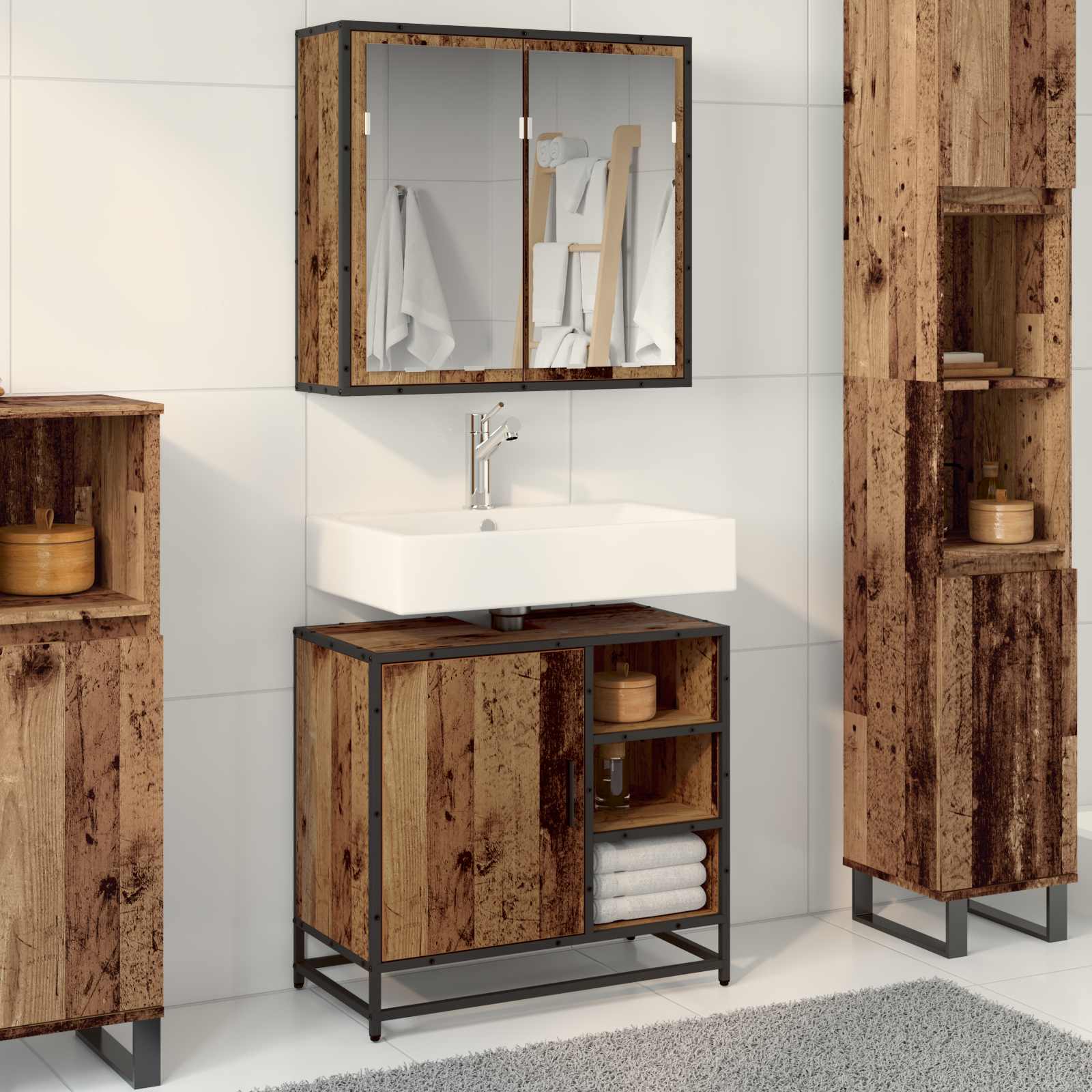 vidaXL Set de mobilier pentru baie 2 pcs Lemn Vechi Lemn compozit