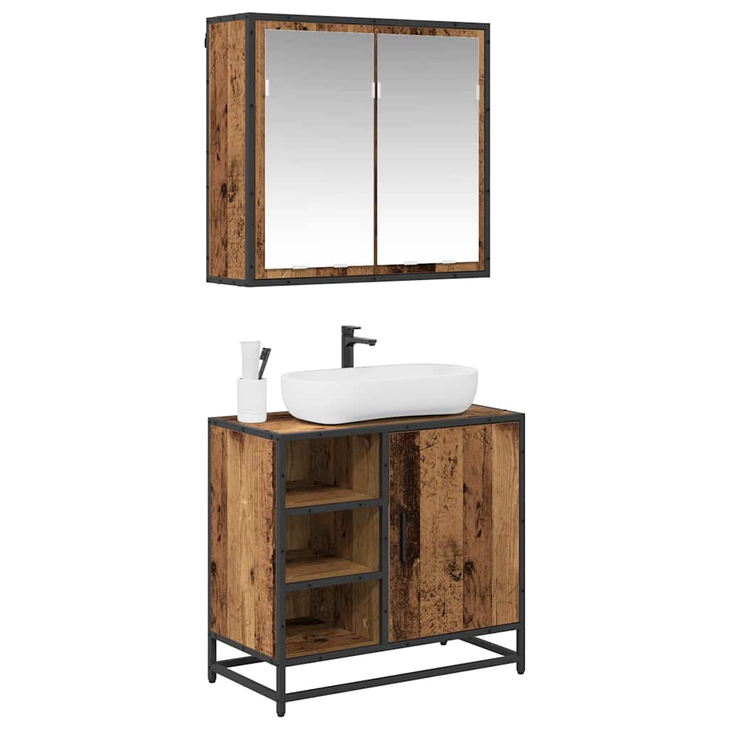 vidaXL Badkamermeubelset 2 pcs Oud hout 65 x 33 x 60 cm Bewerkt hout