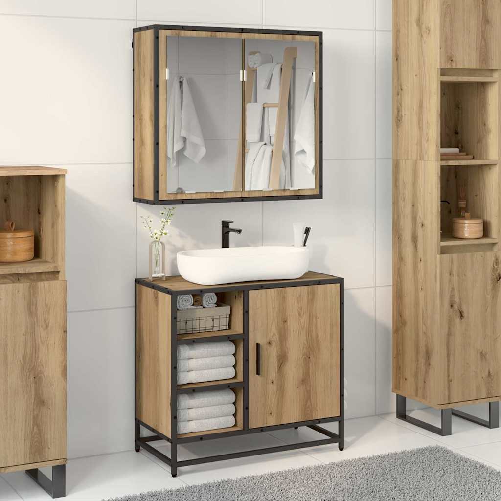 Seturi de mobilier pentru baie - Set de mobilier pentru baie Pe perete 2 pcs stejar artizanal