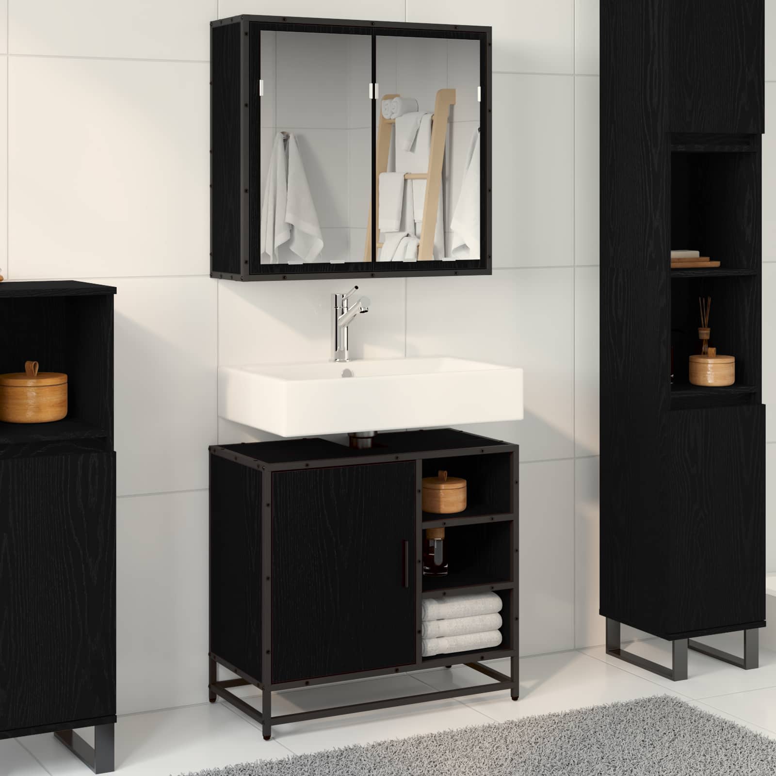 vidaXL Set de mobilier pentru baie 2 pcs Stejar Negru Lemn compozit