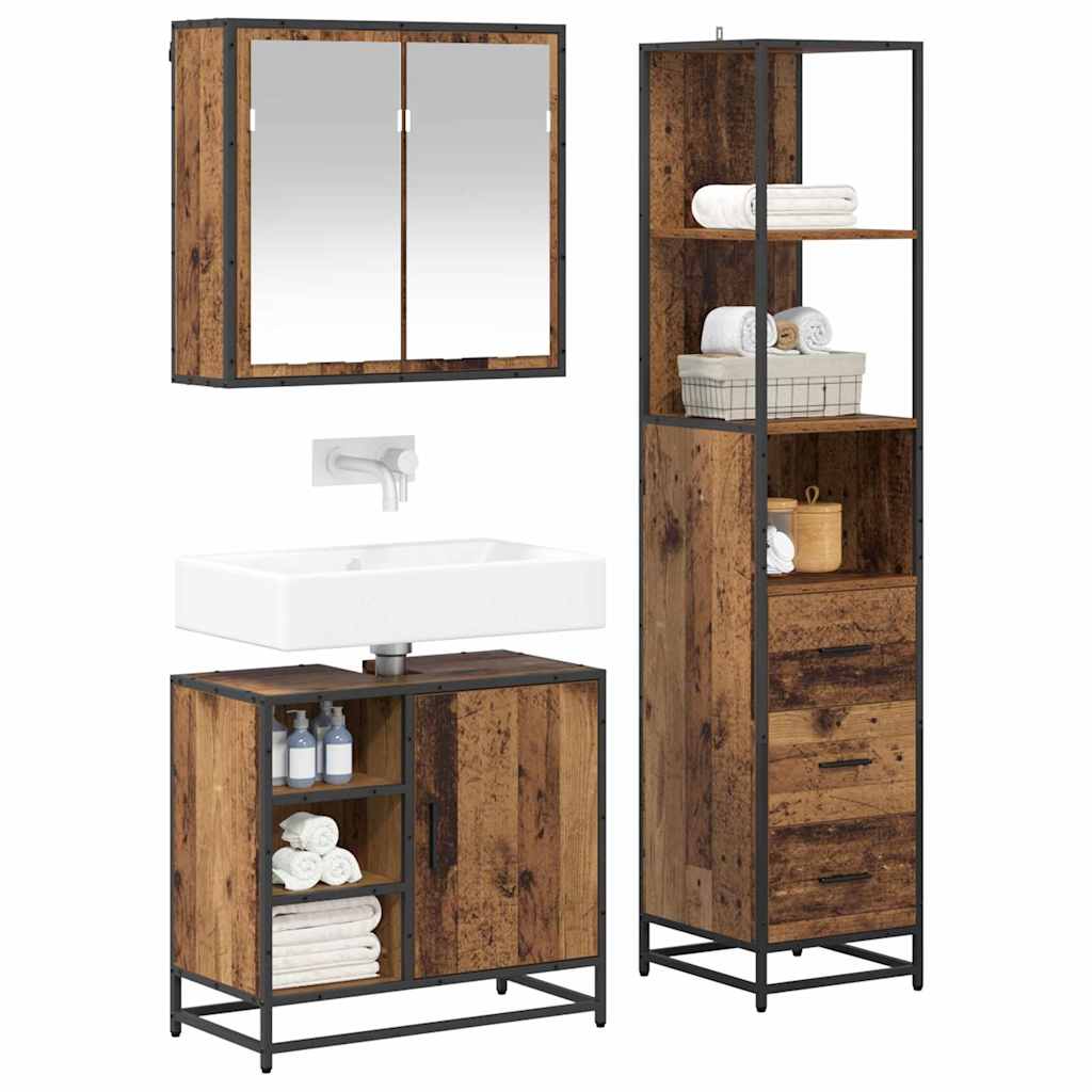 vidaXL Badkamermeubelset 3 pcs Oud hout 65 x 33 x 60 cm Bewerkt hout