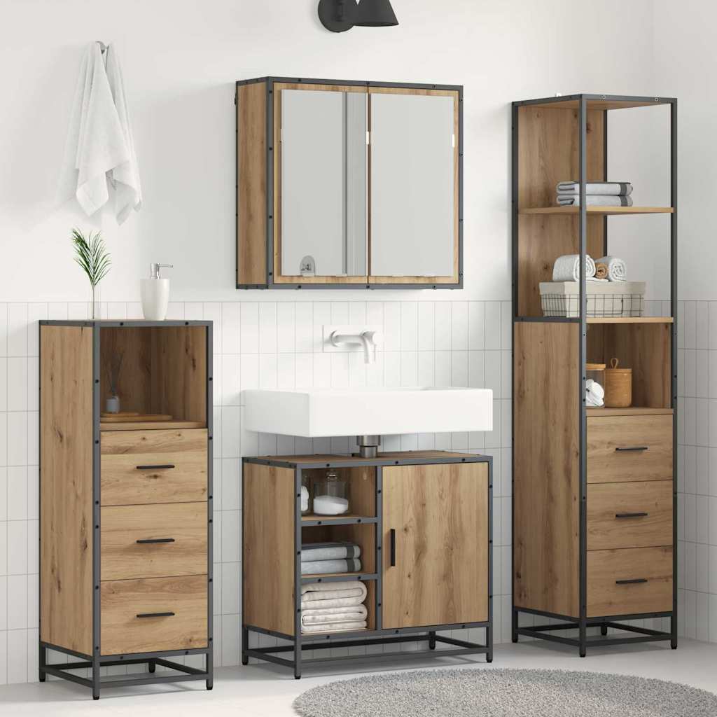 Seturi de mobilier pentru baie - Set de mobilier pentru baie cu sertar 3 pcs stejar artizanal