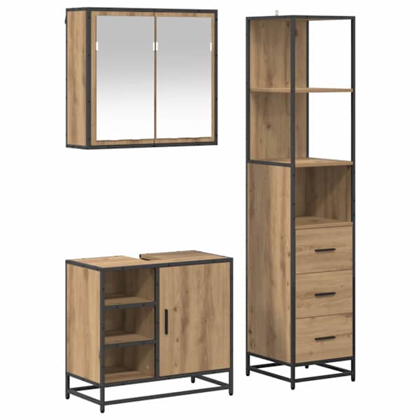 vidaXL Vannitoa m&ouml;&ouml;bleset 3 tk K&auml;sit&ouml;&ouml;puu 65 x 33 x 60 cm Tehispuit