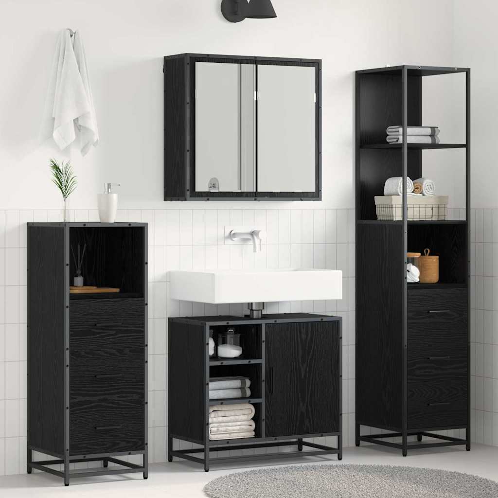 Seturi de mobilier pentru baie - Set de mobilier pentru baie 3 pcs Stejar negru 65 x 33 x 60 cm