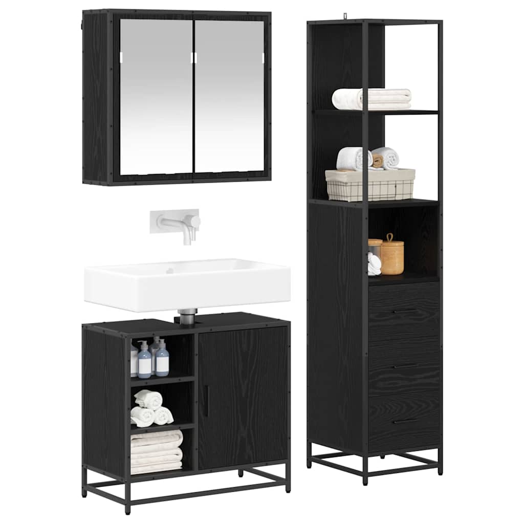 vidaXL Badkamermeubelset met lade 3 pcs Zwart eiken 65 x 33 x 60 cm