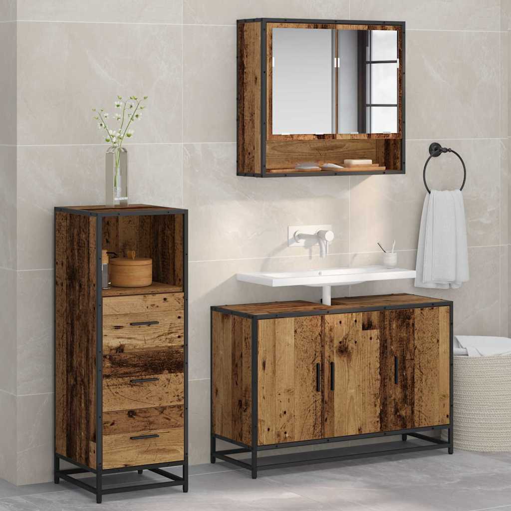 Seturi de mobilier pentru baie - Set de mobilier pentru baie 3 pcs Lemn vechi 90 x 33 x 60 cm