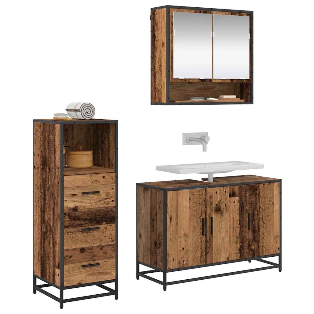 vidaXL Badkamermeubelset 3 pcs Oud hout 90 x 33 x 60 cm Bewerkt hout