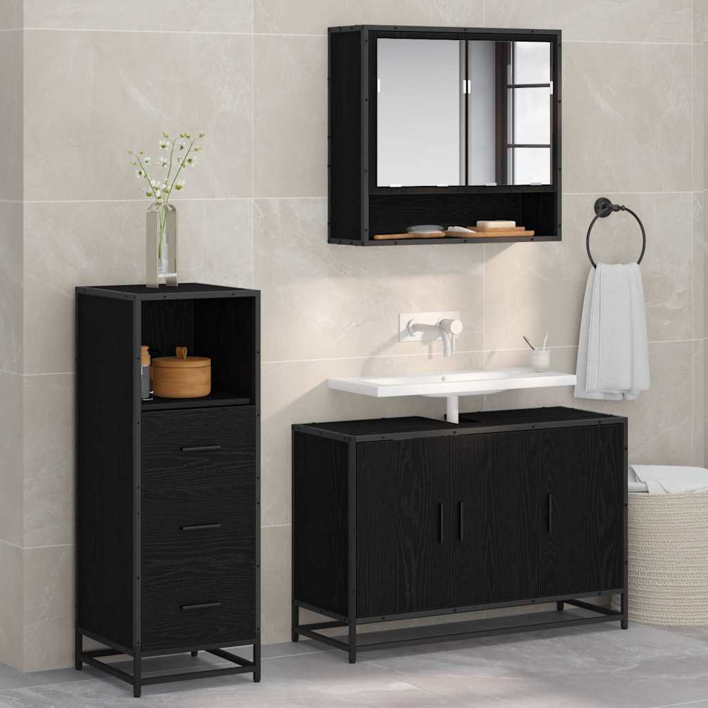vidaXL Badezimmermöbel Set 3 pcs Schwarz Eichen-Optik 90 x 33 x 60 cm