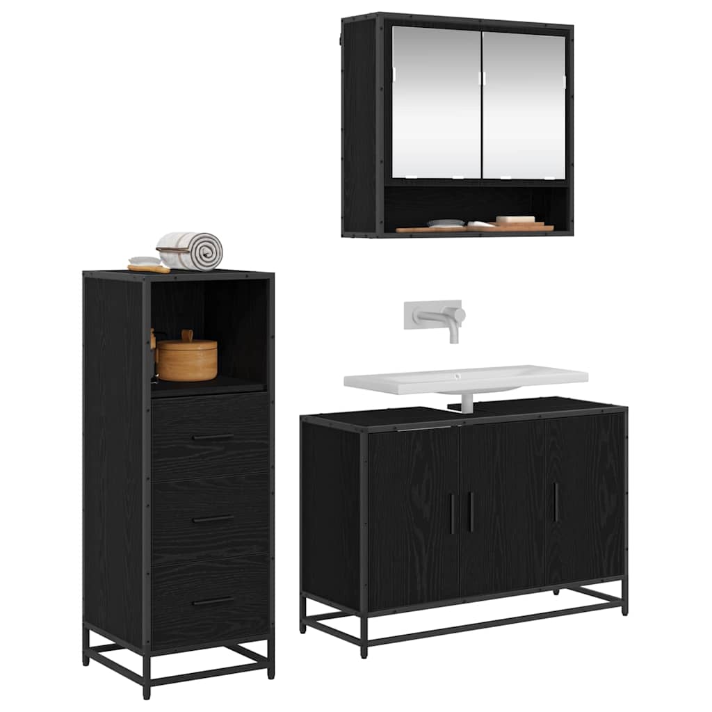 vidaXL Badkamermeubelset met lade 3 pcs Zwart eiken 90 x 33 x 60 cm