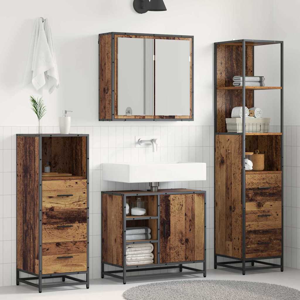 Seturi de mobilier pentru baie - Set de mobilier pentru baie 4 pcs Lemn vechi 65 x 33 x 60 cm