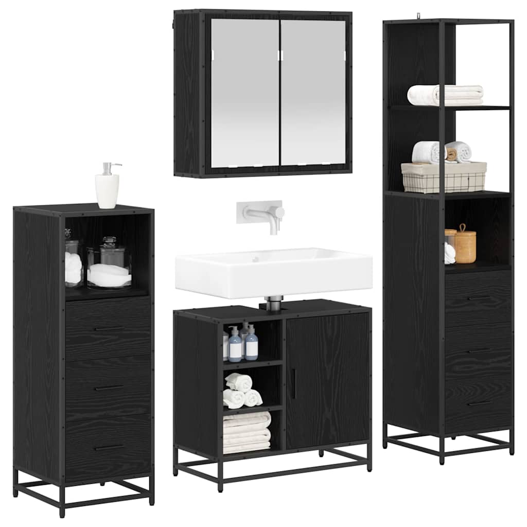 vidaXL Badkamermeubelset met lade 4 pcs Zwart eiken 65 x 33 x 60 cm
