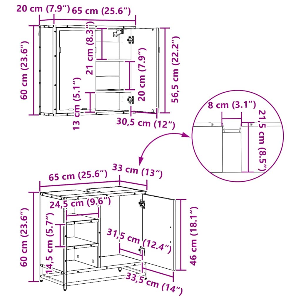 Sada koupelnového nábytku 4 pcs Černý dub kompozitní dřevo - obrázek 16