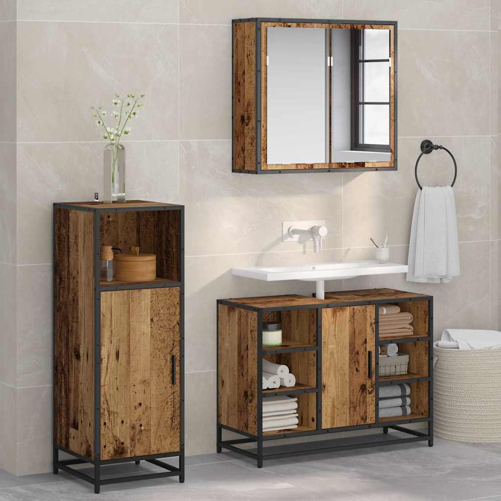Seturi de mobilier pentru baie - Set de mobilier pentru baie 3 pcs Lemn vechi 80 x 33 x 60 cm