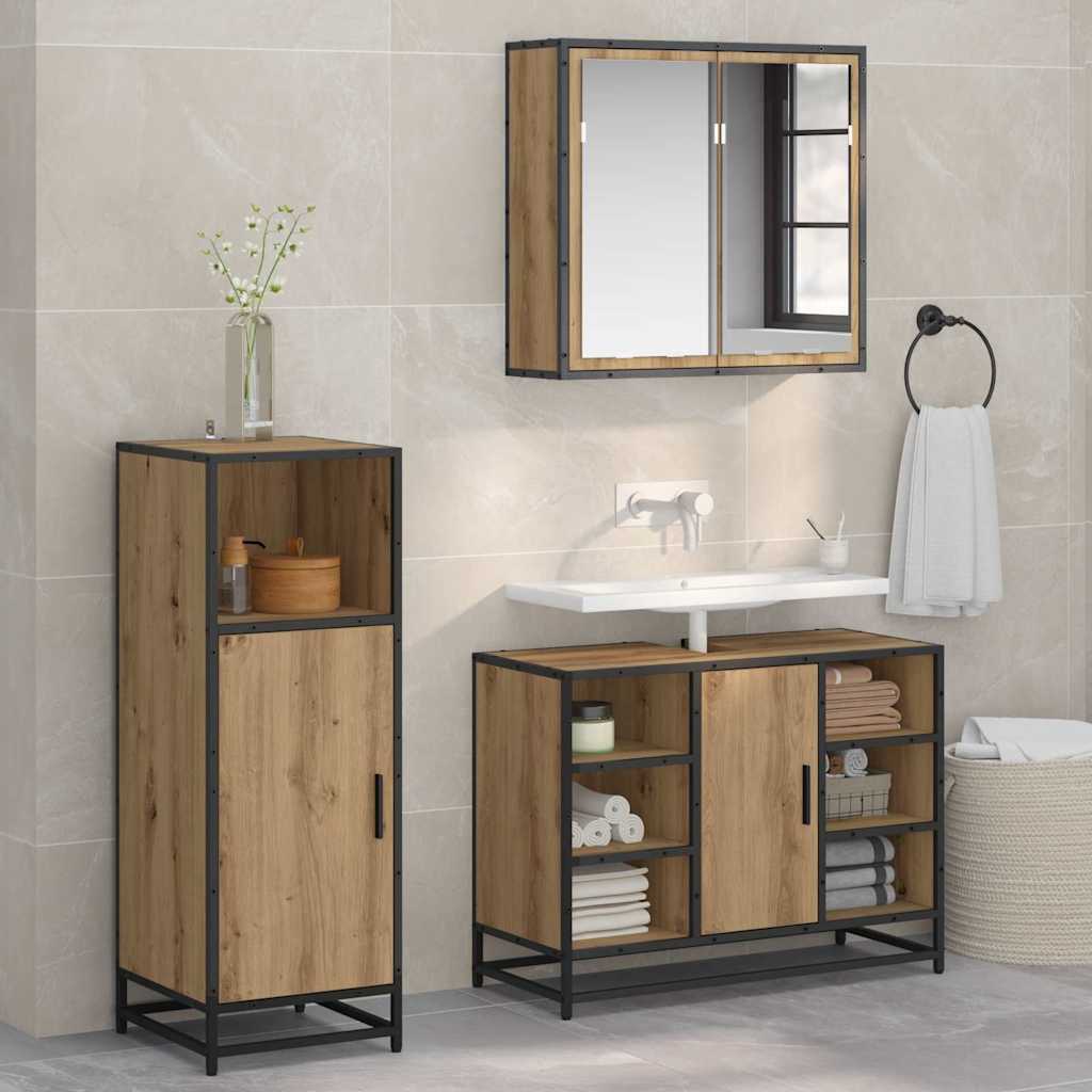 Seturi de mobilier pentru baie - Set de mobilier pentru baie Pe perete 3 pcs stejar artizanal