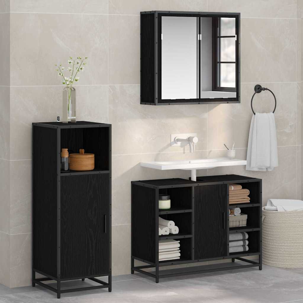 Seturi de mobilier pentru baie - Set de mobilier pentru baie 3 pcs Stejar negru 80 x 33 x 60 cm