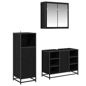 vidaXL Vannitoa m&ouml;&ouml;bleset 3 tk Must tamm 80 x 33 x 60 cm Tehispuit