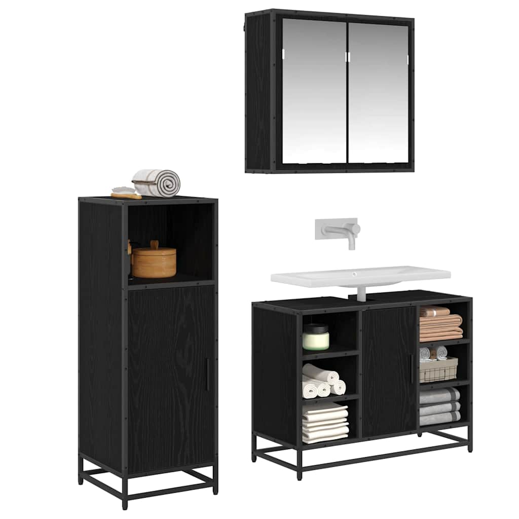 vidaXL Badkamermeubelset met opslag 3 pcs Zwart eiken 80 x 33 x 60 cm