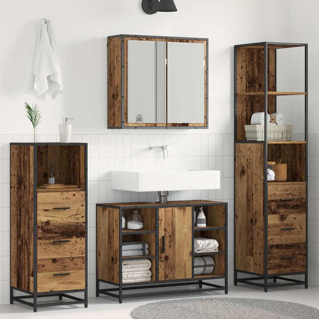Seturi de mobilier pentru baie - Set de mobilier pentru baie 3 pcs Lemn vechi 80 x 33 x 60 cm
