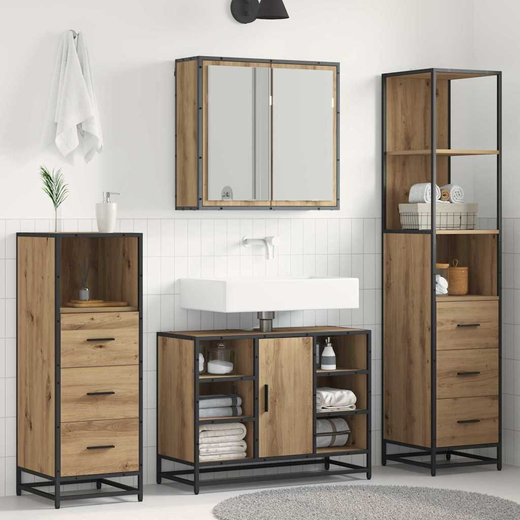 Seturi de mobilier pentru baie - Set de mobilier pentru baie cu sertar 3 pcs stejar artizanal