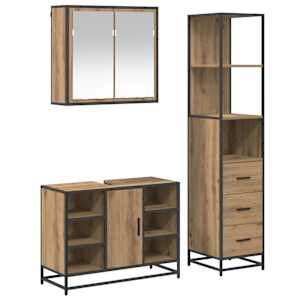 vidaXL Vannitoa m&ouml;&ouml;bleset 3 tk K&auml;sit&ouml;&ouml;puu 80 x 33 x 60 cm Tehispuit