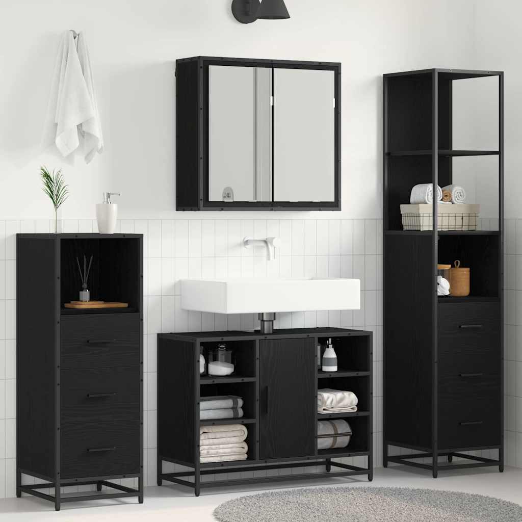 Seturi de mobilier pentru baie - Set de mobilier pentru baie 3 pcs Stejar negru 80 x 33 x 60 cm