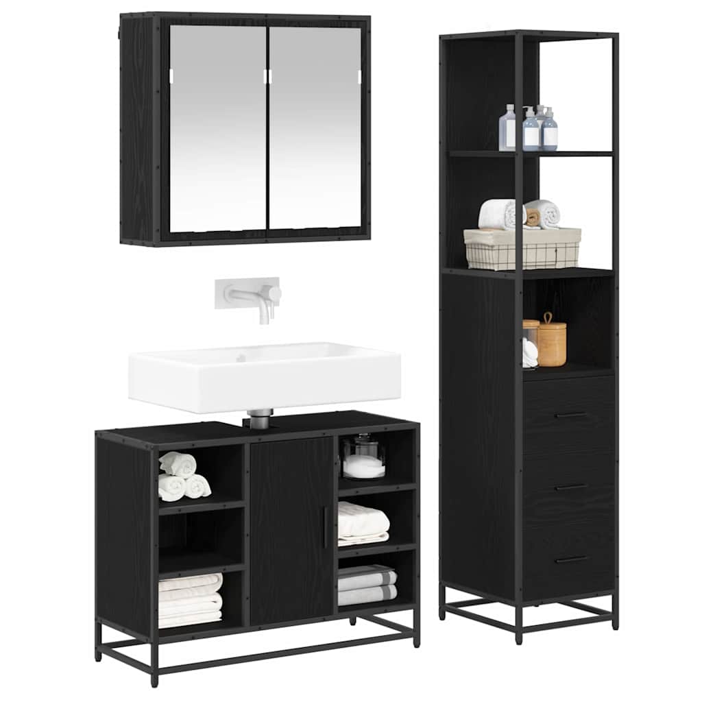 vidaXL Badkamermeubelset met lade 3 pcs Zwart eiken 80 x 33 x 60 cm