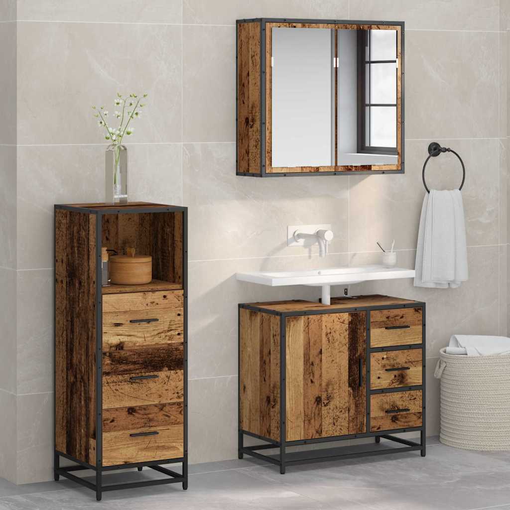 vidaXL Badezimmermöbel Set mit Regal 3 pcs Altholz 35 x 37,5 x 100 cm
