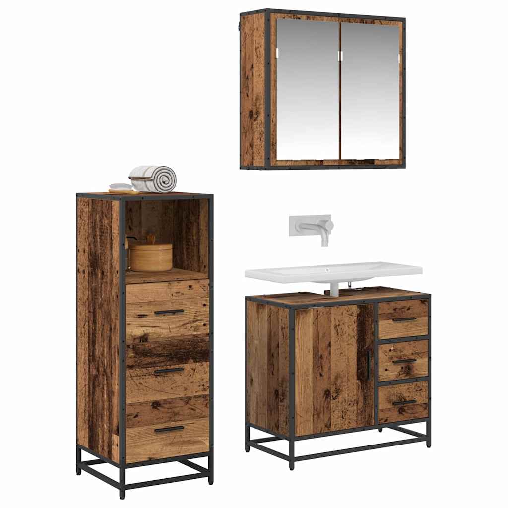 vidaXL Badkamermeubelset met lade 3 pcs Oud hout 35 x 37,5 x 100 cm