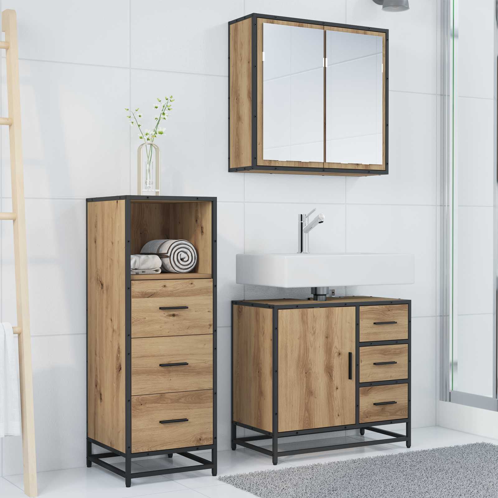 Sada koupelnového nábytku 3 pcs Artisanový dub kompozitní dřevo - obrázek 4