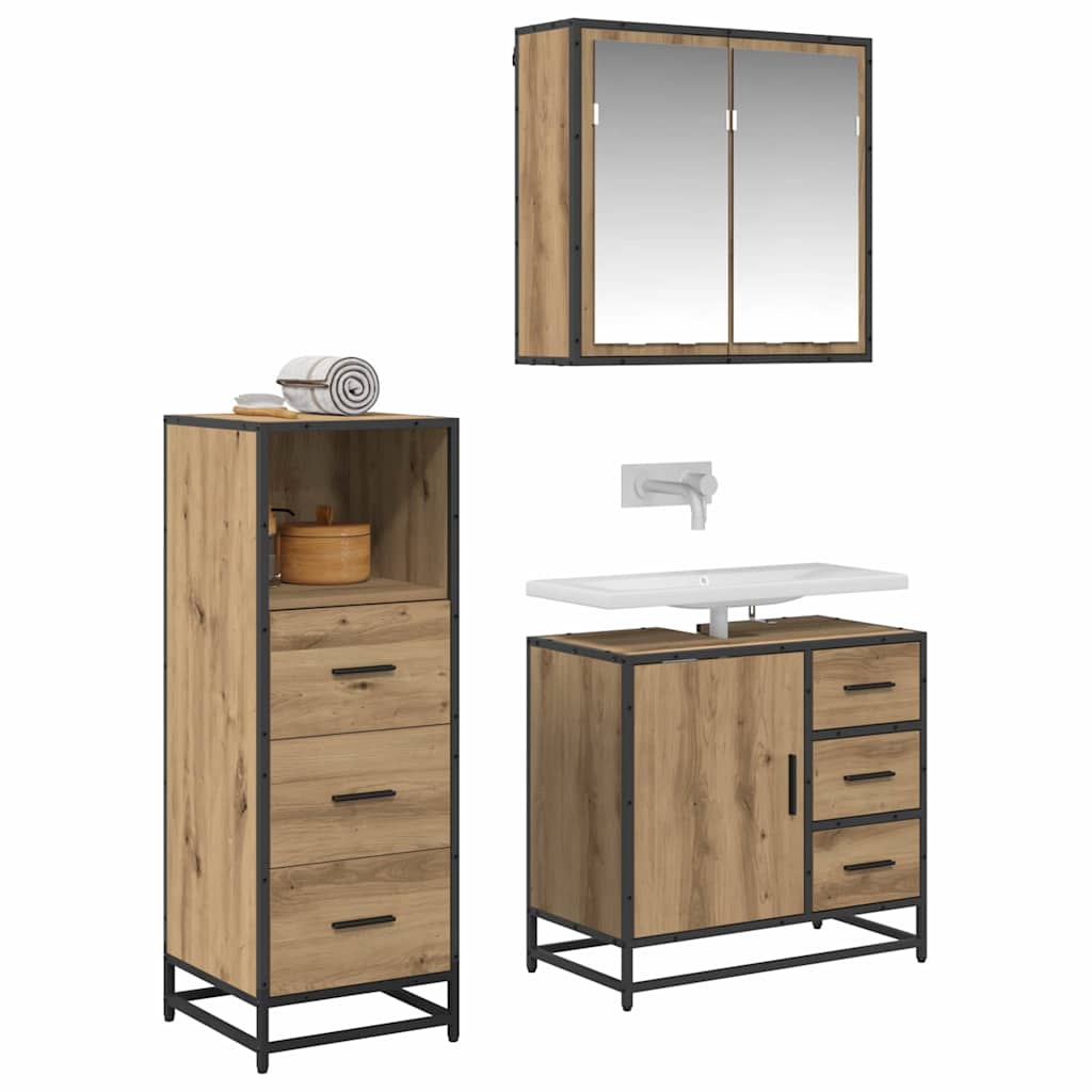 vidaXL Badkamermeubelset met lade 3 pcs artisanaal eikenkleurig