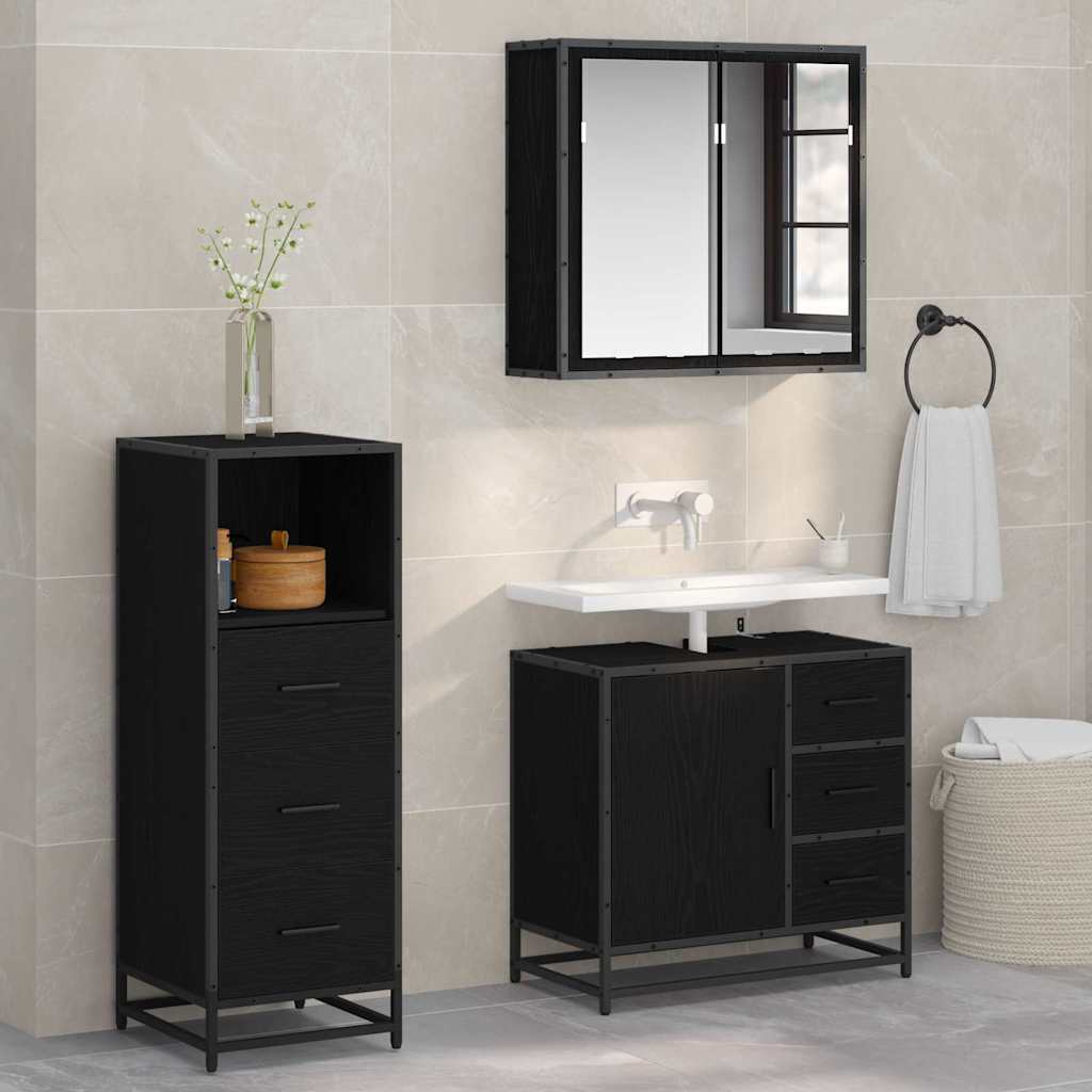 vidaXL Set de mobilier pentru baie cu sertar cu ușă 3 pcs Stejar negru