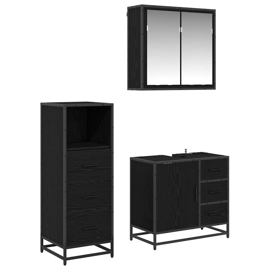 Kylpyhuonekalustesetti 3 pcs Musta tammi 35 x 37,5 x 100 cm